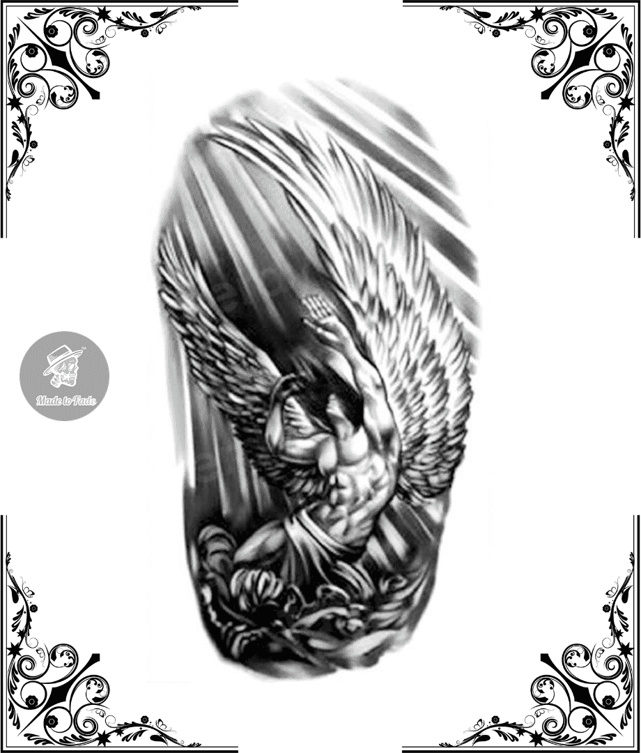 temporary tattoo, half sleeve, medium, angel
