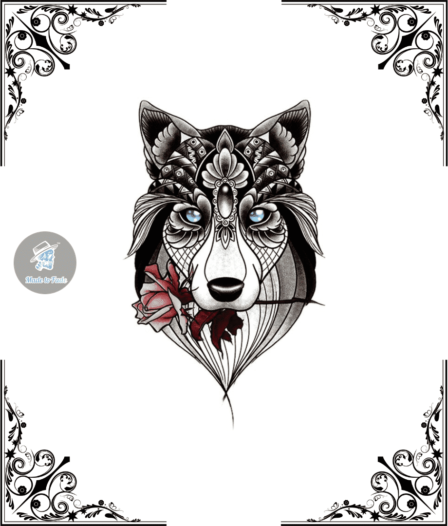 temporary tattoo, color, flower, simple, wolf, feminine